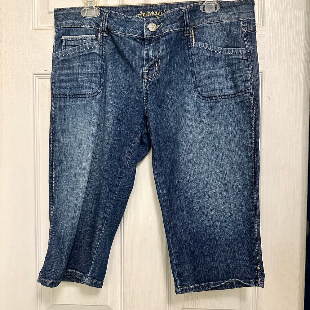 American Eagle Outfitters Women's Dark Blue Cropped Ankle Jeans